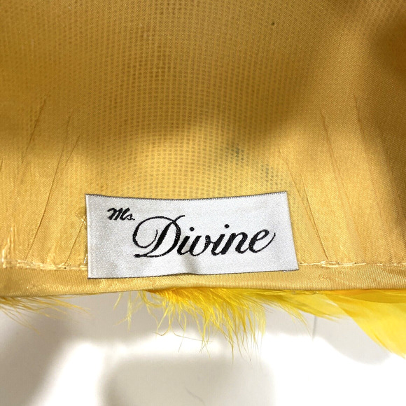 Vintage Ms Devine hat bright yellow feathers satin bow & rhinestones statement - Picture 10 of 10